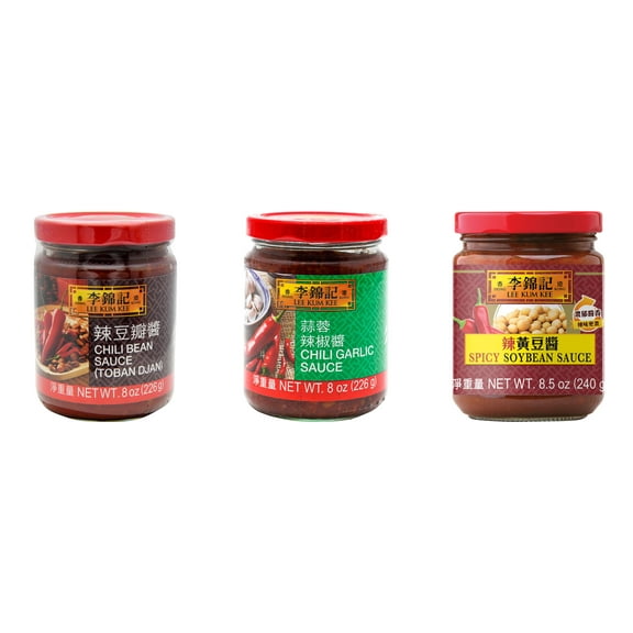 NineChef Brand Spoon Plus 3 Pack Lee Kum Kee Cooking Sauce, 3 Flavors(Chili Bean Sauce,Chili Garlic Sauce,Spicy Soybean Sauce)