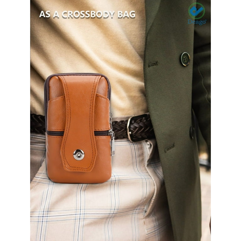 Deago Leather Cell Phone Purse Crossbody Shoulder Bags Men Belt Clip Phone  Holsters Case Belt Loop Pouch Waist Bag Pack for iPhone 12 Pro Max, iPhone  12 Pro, Samsung s10+ (Coffee) 