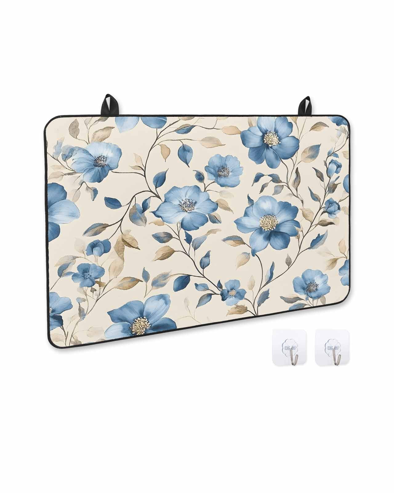 nqOlkjepod Large Induction Cooktop Protector Mat 24"x21", Flower Floral Stove Top Covers for Electric Stove, Watercolor Blue Brown Plant Leaf Branch Stove Burner Cover Mats, Glass Top Stove Cover