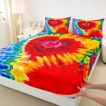 thumbnail image 5 of Manfei Ink Tie Dye King Sheets, Rainbow Love Heart Bedding, Red Blue, 4pcs, 1 Flat Sheet, 1 Fitted Sheet and 2 Pillowcases, 5 of 6