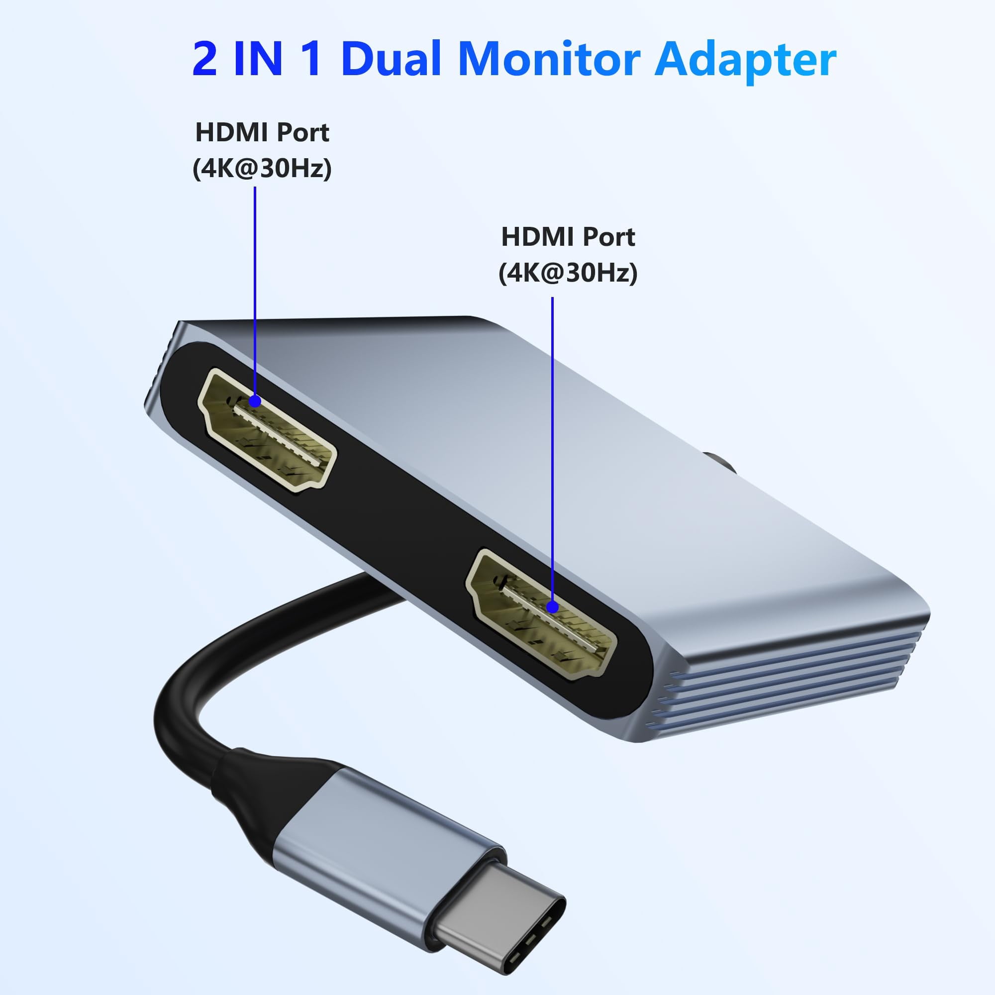 USB C to Dual HDMI Adapter, HDMI Splitter for Dual Monitors Support C to 2 HD Splitter Extended Display for Type C Devices, MacOS only Mirrors Same Screen(SST), Windows Extend Two Different Screen