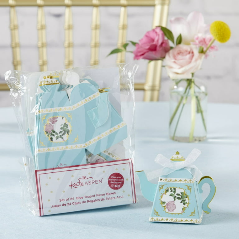 Kate Aspen 48PCS Blue Tea Time Whimsy Favor Box, Teapot Design