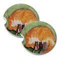 thumbnail image 1 of KuzmarK Sandstone Car Drink Coaster (set of 2) - Maine Coon Kitty Family Mama and Kittens Contentment Cat Art by Denise Every, 1 of 1