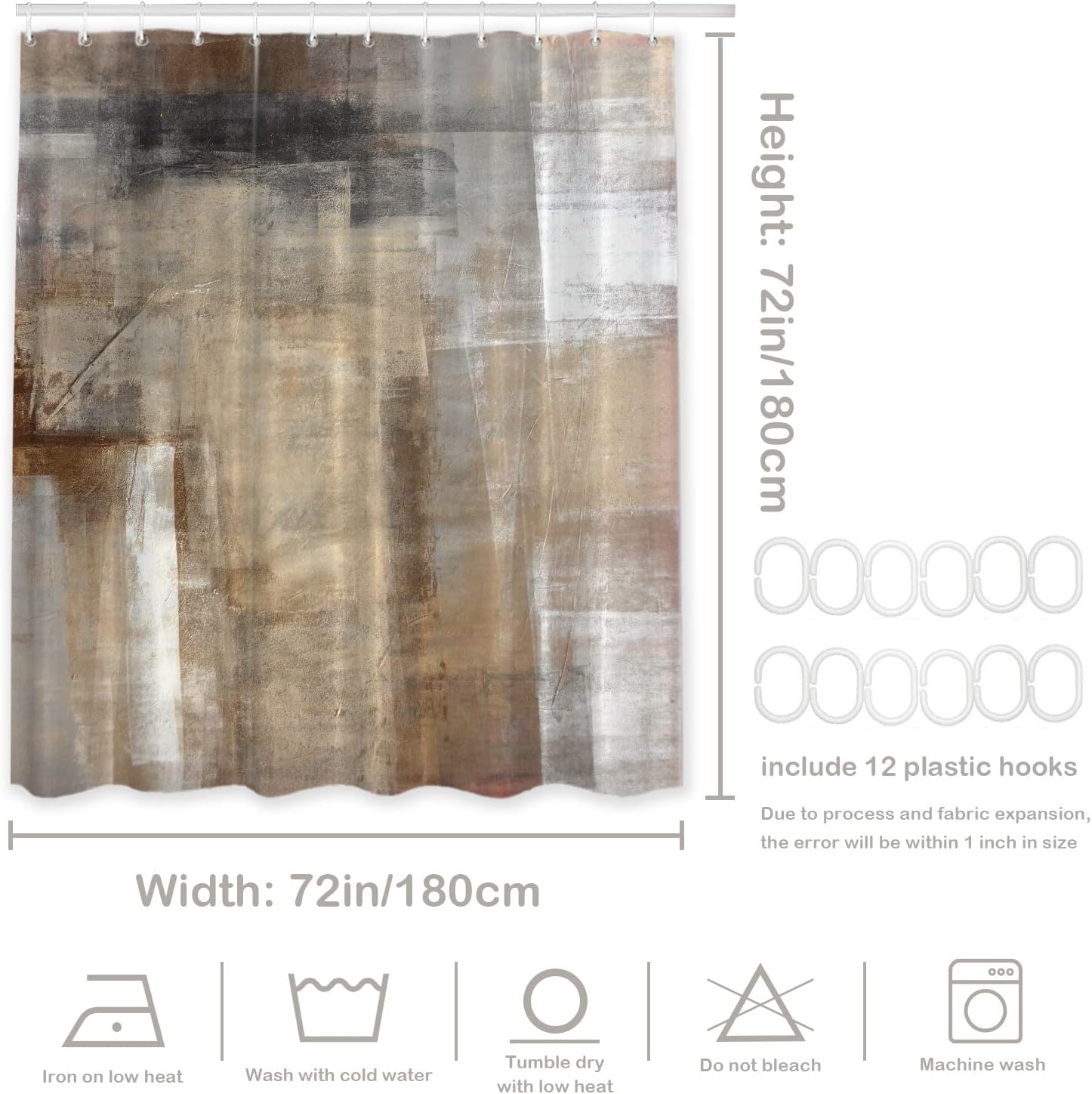 Brown Beige Abstract Art Decorative Shower Curtain, Brown Art Abstract Acrylic Painting Shower Curtain Cute Long Wide Shower Curtain with Rust Proof Grommets for Bathroom Waterproof Washable