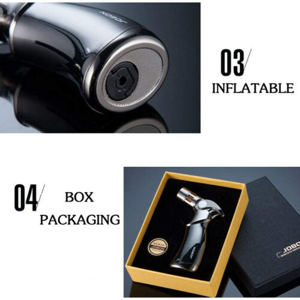 Piioket Windproof Luxury 4 Nozzles Quad Jet Torch Lighter Elegant Four Flame Refillable Butane Gas Cigar Cigarette Lighter - Gray