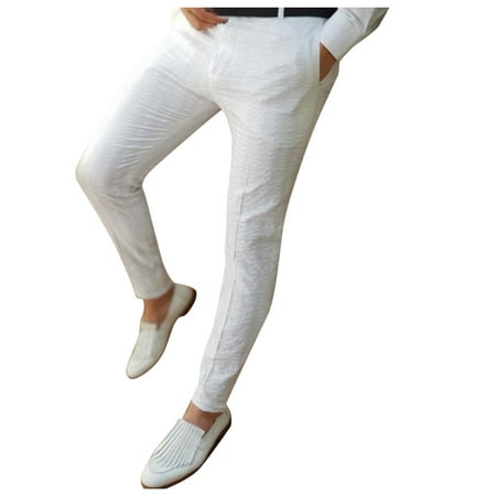 

Trousers Men s Solid Casual Pants Zipper Pencil Waist Pants Elastic Skinny Men s pants House Sock