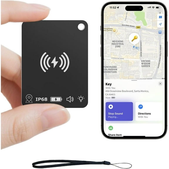 Key Finder Wallet Tracker Works with Find My, Rechargeable Air Tracker Tag Smart Card, Item Finders for Key, Wallet, Luggage, Backpack, Suitcases, Passport et (1 Pack Black)