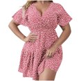 thumbnail image 2 of Robes pour Femmes Femmes Grande Taille Imprimé Taille Élastique Col en V Manches Courtes Robe en Liquidation, 2 of 6