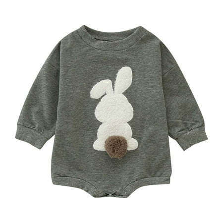 

PMVFHDE Leotard for Toddlers Boys Girls Easter Long Sleeve Cartoon Rabbit Embroider Pullover Romper Sweatshirt Bodysuits Grey 12-18 Months
