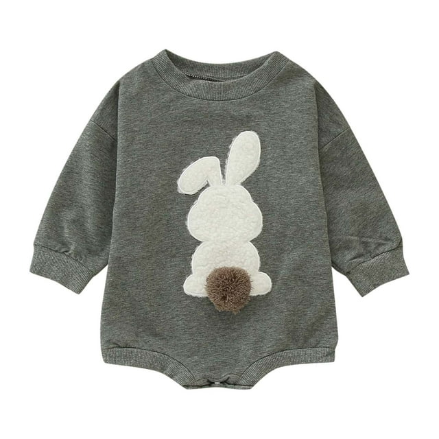 WEAIXIMIUNGChristmas Boys Girls Easter Long Sleeve Cartoon Rabbit Embroider Pullover Romper Sweatshirt Bodysuits 12-18 Months