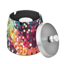 Yayeee Ashtray with Lid for Cigarette Smokeless Stainless Steel Home Ash Holder, Green Colorful Circles