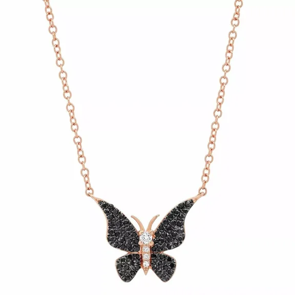 2.00 Ct Round Cut Black Diamond Butterfly Pendant 14K Rose Gold Plated