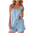 thumbnail image 4 of JFOPQVSM Womens Pajama Set 2 Piece Smocked Sleeve Top and Ruffle Shorts with Pocket Sleepwear Bridal Pj Sets for Party, 4 of 7