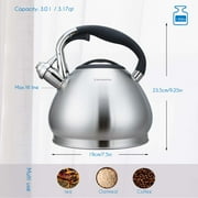 Easyworkz Whistling Stovetop Tea Kettle Stainless Steel Hot Water Tea Pot, 3L, Brushed Silver