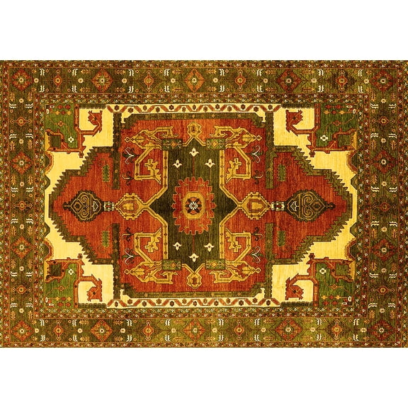 Ahgly Company Machine Washable Indoor Rectangle Persian Yellow Traditional Area Rugs, 5' x 7'