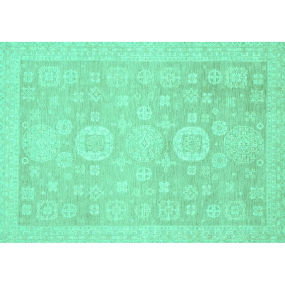Ahgly Company Machine Washable Indoor Rectangle Oriental Turquoise Blue Modern Area Rugs, 6' x 9'