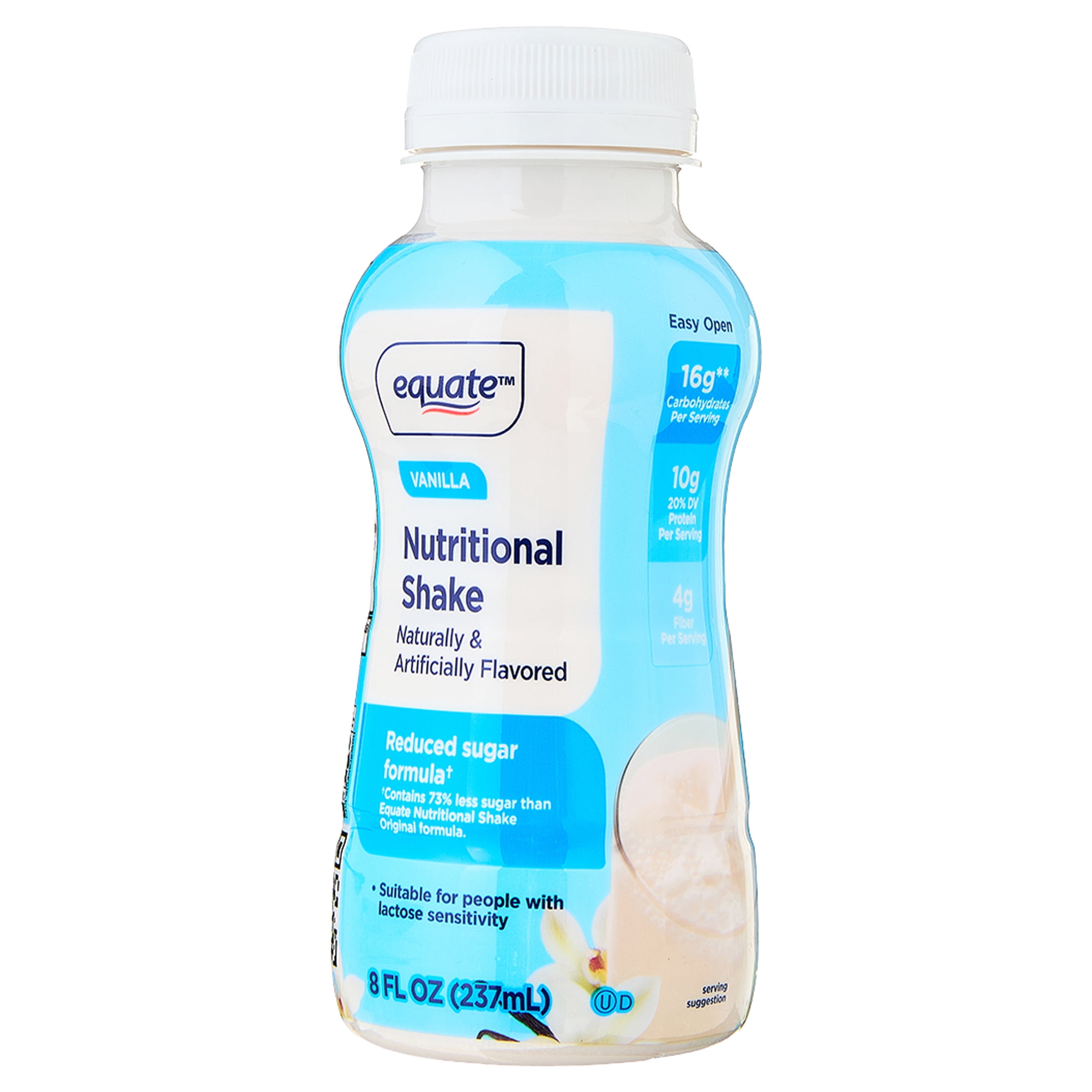 (2 pack) Equate Reduced Sugar Formula Nutritional Shakes, Vanilla, 8 fl oz, 16 Count