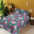 thumbnail image 2 of Ambesonne Floral Vintage Fitted & Flat Sheet with Shams 4 Pcs Set, Colorful Peony Bloom, King, Rose Magenta Slate Blue, 2 of 5