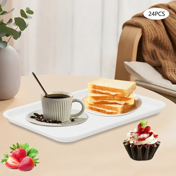 36 * 27cm Plastic Trays for Serving Food, 24-PCS Fast Food Serving Tray, Commercial Rectangular Lunch Trays for Restaurants, Cafeterias, Fast Food, Home & Dishwasher