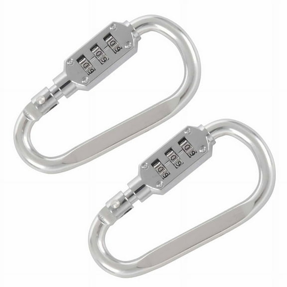 2X with Combination Padlock 3 Digits Numbers Padlock Carabiners Silver