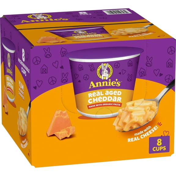 Annie's Real Aged Cheddar Cheese with Organic Macaroni, Microwavable Cups, 8 Count, 16.08 oz