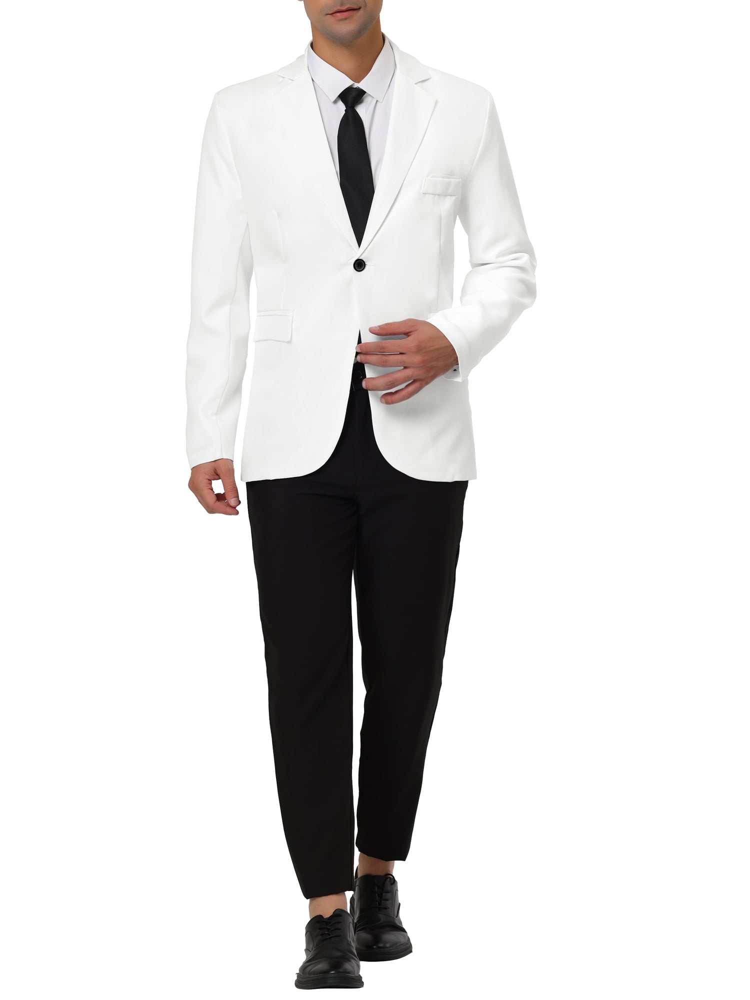 Unique Bargains Men's Slim Fit Blazer Single Breasted One Button Sports Coat M White