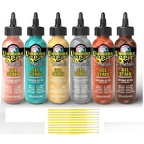 Unicorn SPiT Gel and Glaze Stain Metallic Collection: 6, 4oz. Bottles with 10 Trebbies Detail Sticks Aphrodite, Zeus, Hephaestus, Poseidon, Mercury, Athena