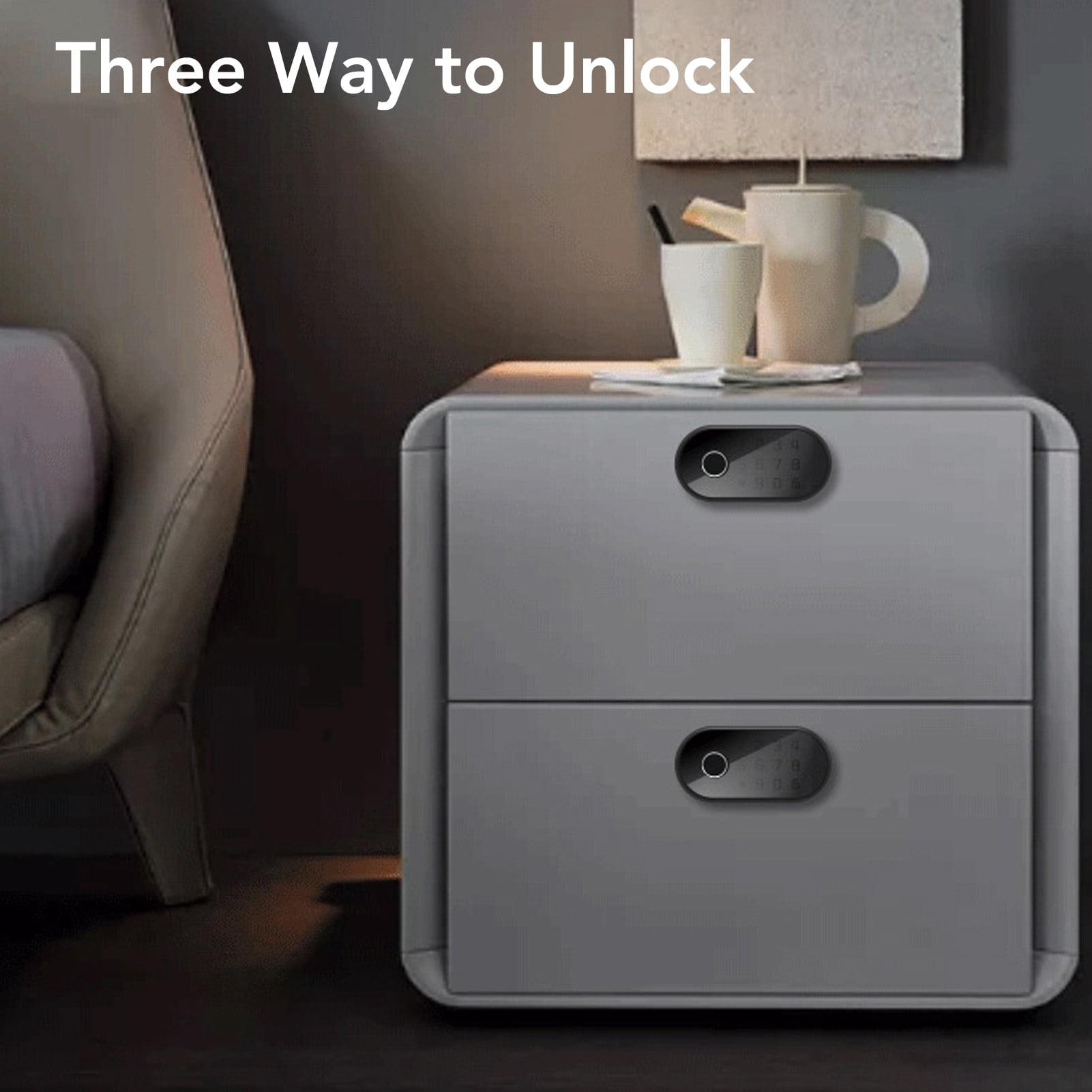 BIMZUC Keyless Cabinet Lock Fingerprint Password Smart Drawer Lock for Wardrobe Theft Prevention Digital Security Electronic File Cabinet Lock with Card and Emergency Power Interface (13 in / 33 cm)