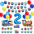 thumbnail image 1 of Chugga Chugga Two Two Party Decorations for 2 Years Old Boys, Railroad Train Crossing Theme Birthday Party Supplies - Chugga Chugga Two Two Banner, Cake Topper, Train Foil Balloons, 1 of 7