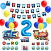 Chugga Chugga Two Two Party Decorations for 2 Years Old Boys, Railroad Train Crossing Theme Birthday Party Supplies - Chugga Chugga Two Two Banner, Cake Topper, Train Foil Balloons