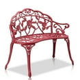 thumbnail image 2 of IVV 38.5" Outdoor Cast Aluminium Frame Patio Bench in Antique Red Finish, Vintage Accent 2-Person Seat Chair with Rose Backrest for Front Porch Path Lawn Yard Deck Park Garden, 2 of 9