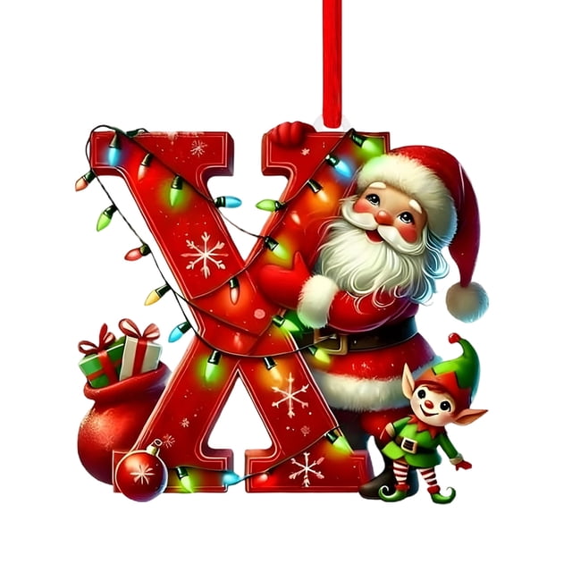 Colgante acrílico para árbol de Navidad | Adorno con inicial de 26 letras para decoración navideña | Regalo familiar personalizado para fiestas navideñas | Decoración para el árbol del hogar