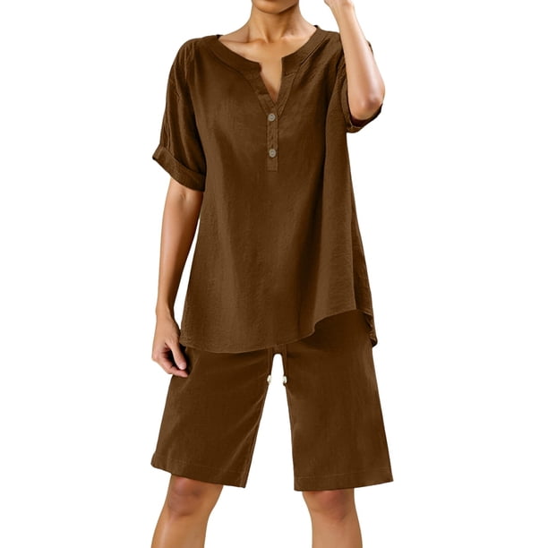 Conjunto de 2 piezas para mujer: blusa de pierna ancha y pantalones elásticos, cuello en V, ropa informal para el día a día, para todas las estaciones, tallas S/XXXXXL