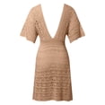 thumbnail image 5 of Swimsuit Coverup for Women Short Sleeve Deep V Neck Smocked Waist Crochet Knit Mini Dress Beach Cover Up Bathing Suit Dress, 5 of 6