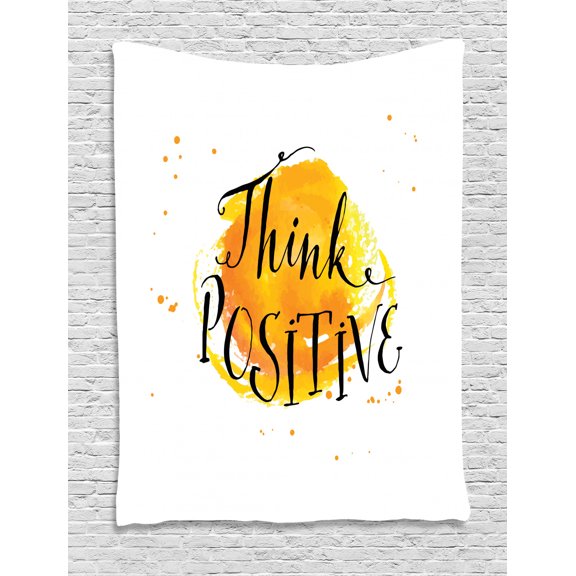 Motivational Tapestry, Color Splash with Dots and Positive Outlook on Life Quote Watercolor Effect, Wall Hanging for Bedroom Living Room Dorm Decor, 60W X 80L Inches, Orange Black, by Ambesonne