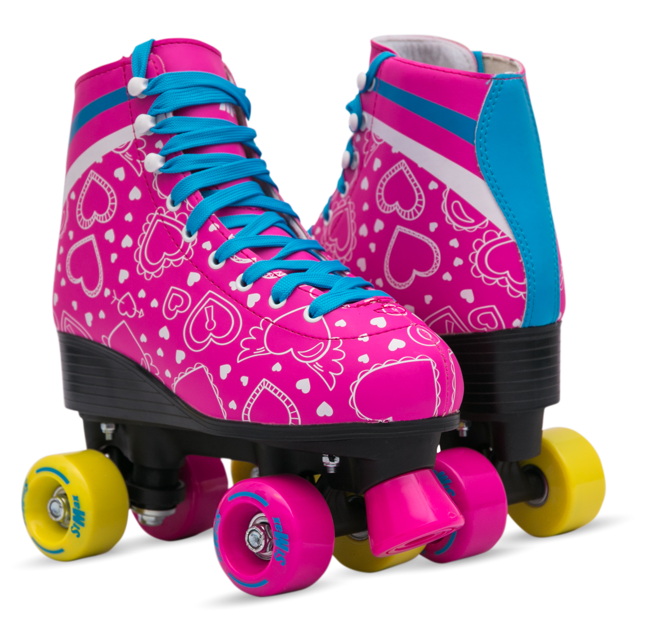 Roller Skates for Women Size 8 Quad blades Derby Pink Blue Heart 
