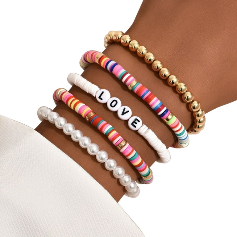 Multicolor Evil Eye Charm Bracelet for Women Boho Polymer Clay Beads String  Beach Accessories Wrist Jewelry