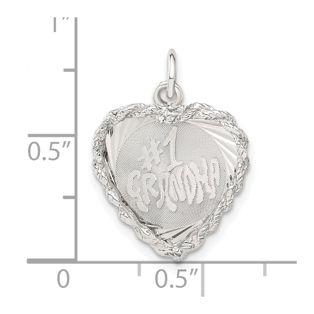 Sterling Silver Diamond-cut #1 Grandma Heart Disc Charm