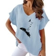 thumbnail image 1 of Gibobby Blusa Sexy Cuello en V Camiseta manga corta murciélago casual algodón con cuello en V y estampado plumas para mujer(Azul,XL), 1 of 4