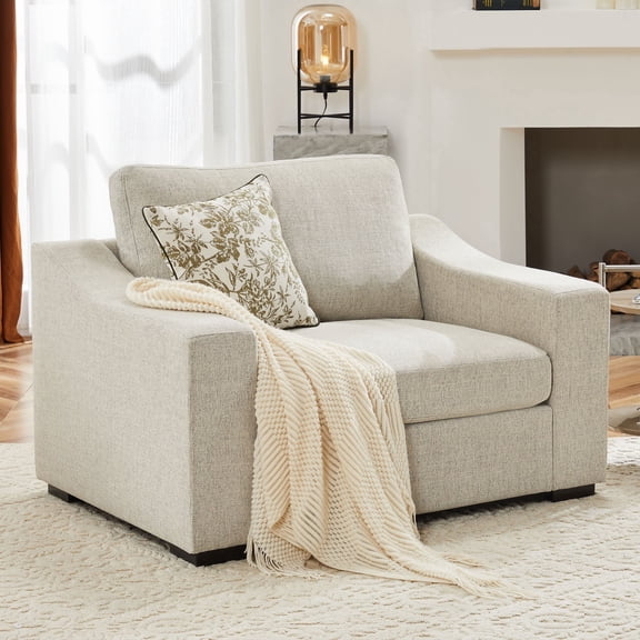 JULY'S SONG 47" W Accent Chair and A Half, Modern Oversized Reading Chair for Bedroom Room, Linen Fabric Living Room Chairs in Extra Wide Seat, Comfy Chair with Washable Covers,Oatmeal