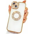 thumbnail image 1 of Tasnim iPhone 15 Pro Max Case, Camera Protection with Glitter Sparkle Diamond Bling Rhinestone Shiny Cute Cover with Logo View Case Compatible with iPhone 15 Pro Max - Gold, 1 of 5