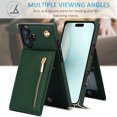 thumbnail image 3 of Dteck for iPhone 16 Plus Case, Shockproof Magnetic Protective Zipper Pocket Purse Handbag Shoulder Strap Stylish Protective Cover, Green, 3 of 8