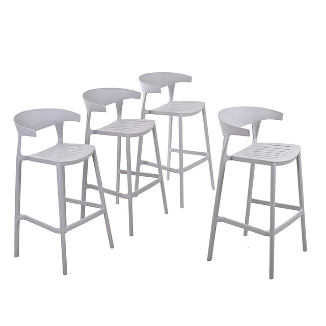 Set 4 Bancos Bar Cocina Desayunador Barra Respaldo Plástico Gris
