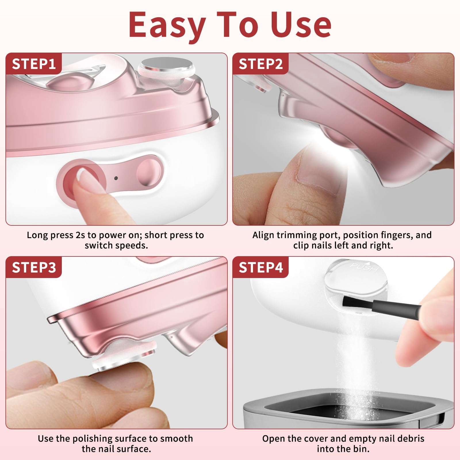 4 in 1 Electric Nail Clipper2026 New Electric Polishing Automatic Nail Clippers with Nail File & 2 Adjustable SpeedsUSB Rechargeable & LED Light Safe for Kids/Adults/Seniors/Woman/Man/Baby
