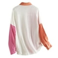 thumbnail image 3 of Women's Color Block Button Down Blouses Fashion Turndown V Neck Long Sleeve Tops Casual Loose Oversized Shirts, 3 of 4