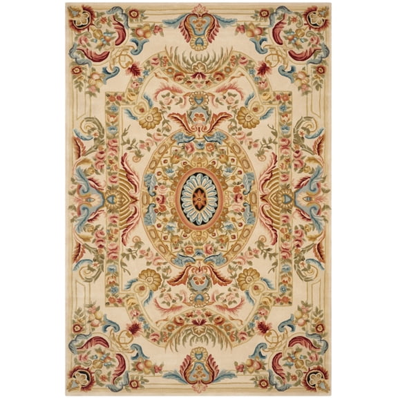 SAFAVIEH Savonnerie Alene Floral Wool Area Rug, Sage/Beige, 6' x 9'