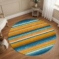 thumbnail image 6 of Washable Round Rugs 6ft Blue Gold Striped Circle Rug Non-Slip Soft Non-Shedding Low-Profile Abstract Vintage Watercolor Geometric Large Area Rug Carpet for Living Room Bedroom Dining Room Home Decor, 6 of 8