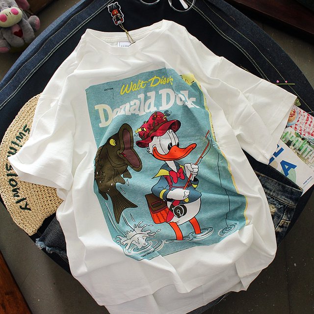Disney Brand Cotton T Shirt Women Donald Duck Hip Hop T Shirt Short Sleeve Tees Tops 2022 Summer Tee Shirt Femme Y2k TshirtsXXL Gao Jinjia LED