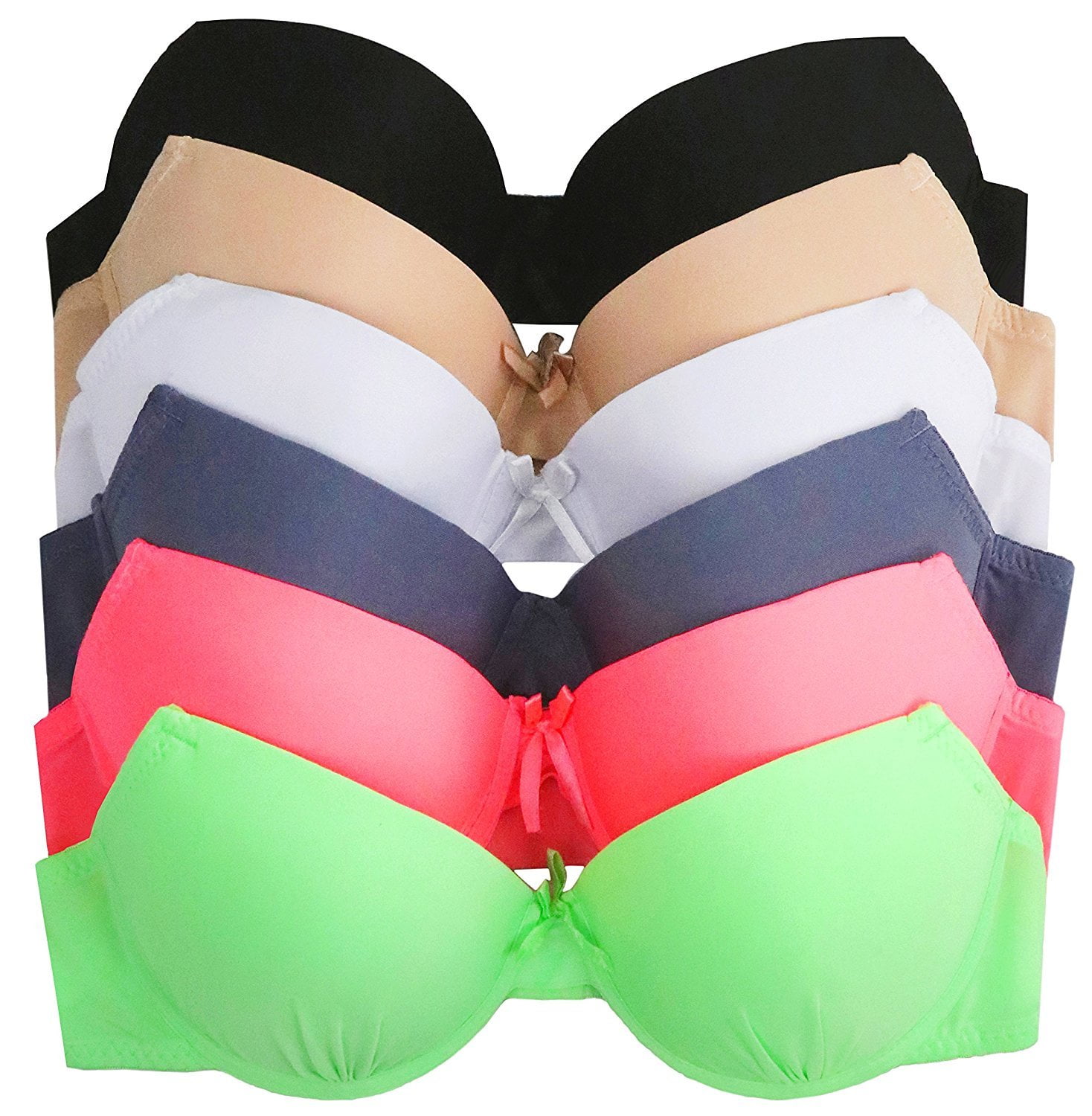 ToBeInStyle Women's Pack of 6 DemiCup Vibrant Removable Strap Bras