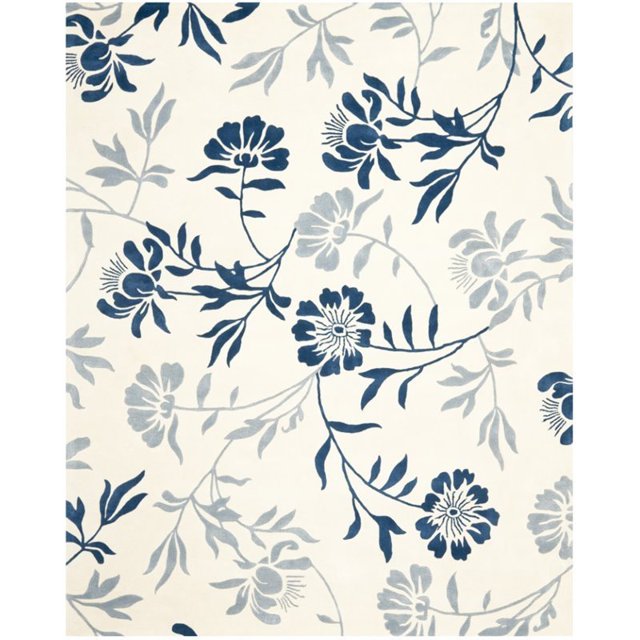 Safavieh Capri Collection CPR345A Handmade Ivory and Blue Wool Area Rug, 5 feet by 8 feet (5' x 8')